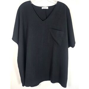 Zenana Women's Black V-neck Blouse‎ top Oversize-flowy Size Small Pocket